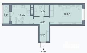 1-к квартира, сданный дом, 44м2, 12/16 этаж