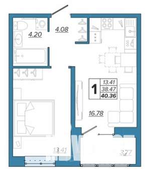 1-к квартира, вторичка, 40м2, 7/16 этаж