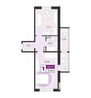 1-к квартира, вторичка, 47м2, 5/10 этаж