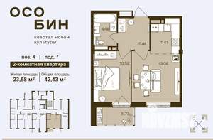 1-к квартира, вторичка, 42м2, 3/16 этаж