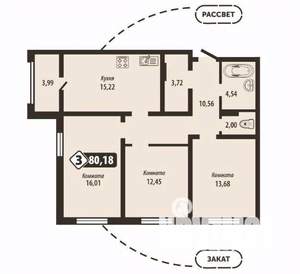 3-к квартира, строящийся дом, 80м2, 12/16 этаж