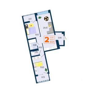 2-к квартира, вторичка, 63м2, 1/16 этаж