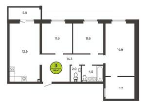 3-к квартира, вторичка, 98м2, 1/9 этаж
