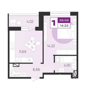 1-к квартира, вторичка, 39м2, 6/10 этаж