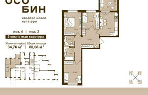 3-к квартира, вторичка, 81м2, 4/16 этаж