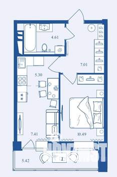 1-к квартира, сданный дом, 40м2, 7/16 этаж