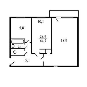 2-к квартира, вторичка, 46м2, 2/5 этаж