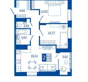 2-к квартира, вторичка, 58м2, 3/17 этаж