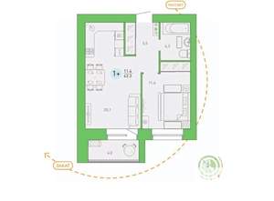1-к квартира, сданный дом, 43м2, 4/9 этаж