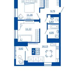 2-к квартира, вторичка, 57м2, 6/17 этаж