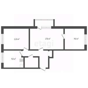 3-к квартира, вторичка, 53м2, 2/2 этаж