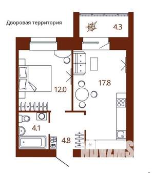 1-к квартира, вторичка, 41м2, 6/14 этаж