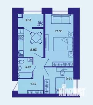 2-к квартира, сданный дом, 51м2, 7/9 этаж