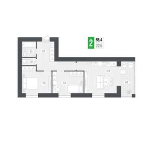 2-к квартира, вторичка, 66м2, 3/9 этаж