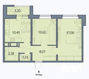 2-к квартира, сданный дом, 51м2, 4/16 этаж