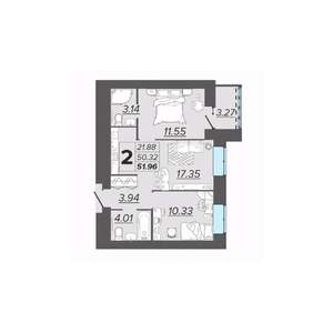 2-к квартира, вторичка, 52м2, 13/15 этаж