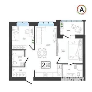 2-к квартира, вторичка, 66м2, 2/9 этаж