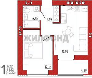 1-к квартира, вторичка, 40м2, 4/17 этаж