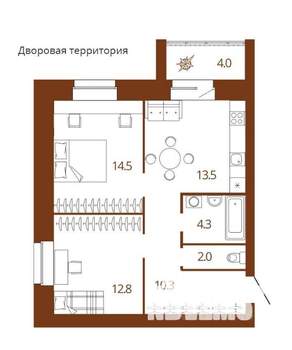 2-к квартира, вторичка, 60м2, 12/14 этаж