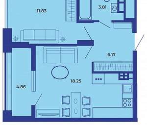 1-к квартира, вторичка, 45м2, 17/19 этаж