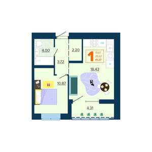 1-к квартира, вторичка, 41м2, 5/16 этаж