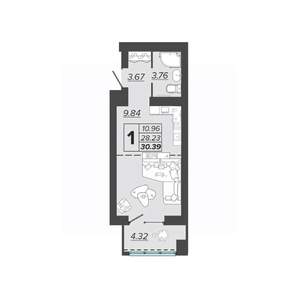 1-к квартира, вторичка, 30м2, 9/9 этаж