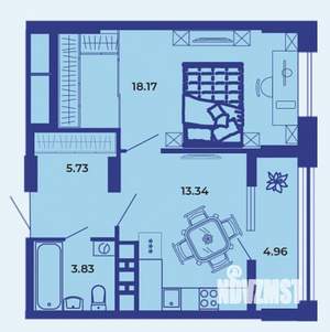 1-к квартира, вторичка, 46м2, 12/19 этаж