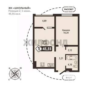 1-к квартира, вторичка, 46м2, 7/16 этаж