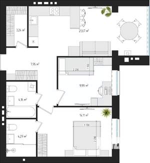 2-к квартира, строящийся дом, 64м2, 3/4 этаж