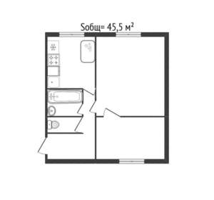 2-к квартира, вторичка, 46м2, 1/5 этаж