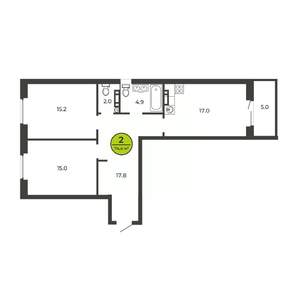 2-к квартира, строящийся дом, 74м2, 2/9 этаж