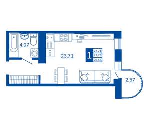 1-к квартира, вторичка, 28м2, 7/17 этаж