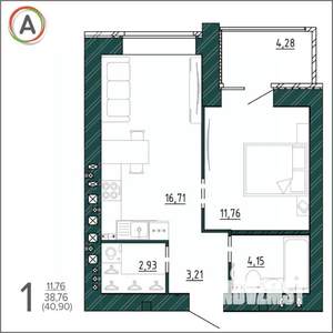 1-к квартира, вторичка, 41м2, 3/9 этаж