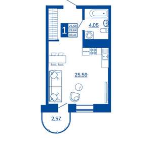 1-к квартира, вторичка, 30м2, 11/17 этаж