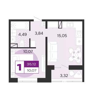 1-к квартира, вторичка, 35м2, 8/8 этаж