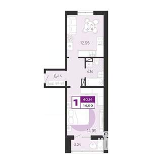 1-к квартира, вторичка, 40м2, 1/10 этаж