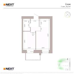 1-к квартира, вторичка, 36м2, 6/9 этаж