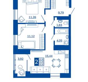 2-к квартира, вторичка, 55м2, 9/17 этаж