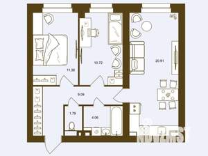 2-к квартира, вторичка, 58м2, 2/16 этаж