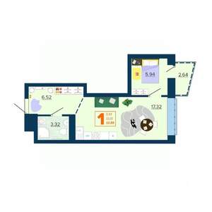 1-к квартира, вторичка, 34м2, 3/16 этаж