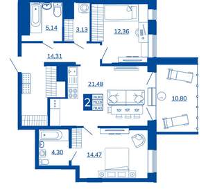 2-к квартира, вторичка, 78м2, 3/17 этаж
