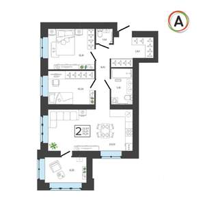 2-к квартира, вторичка, 73м2, 2/9 этаж