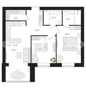 2-к квартира, вторичка, 64м2, 2/4 этаж