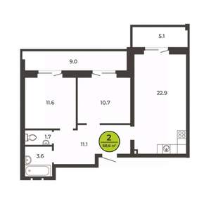 2-к квартира, вторичка, 69м2, 1/9 этаж