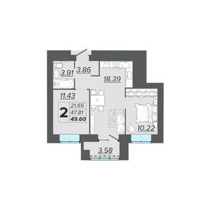 2-к квартира, вторичка, 50м2, 8/15 этаж
