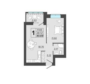 1-к квартира, вторичка, 41м2, 5/15 этаж