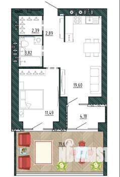 1-к квартира, сданный дом, 48м2, 1/9 этаж