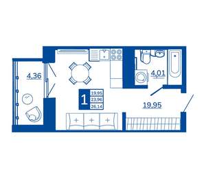 1-к квартира, вторичка, 26м2, 10/17 этаж