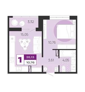 1-к квартира, вторичка, 35м2, 3/10 этаж