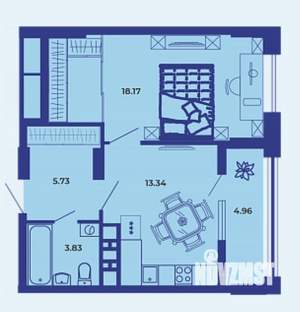 1-к квартира, вторичка, 46м2, 15/19 этаж